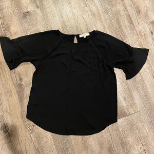 LOFT Black Flutter Sleeve Blouse